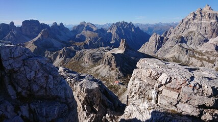 Dolomites in north Italy with beautiful high rocky peaks 