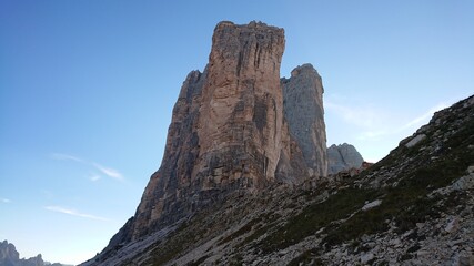 Tre Cime Di Lavaredo peaks in Dolomity national park in Italy