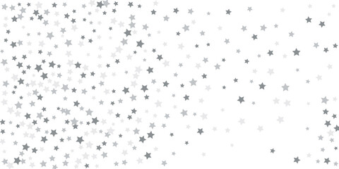 Silver star confetti. Falling stars on a white background. Illustration of flying shining stars. Decorative element.