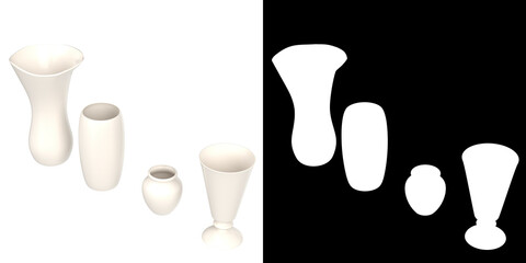 3D rendering illustration of a set of 4 vases