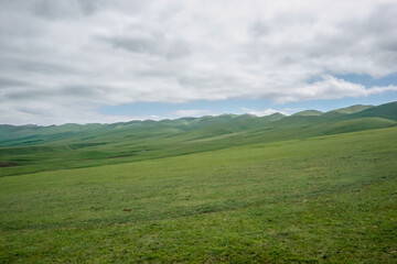 Fototapeta na wymiar Green meadows in the mountains of Dagestan