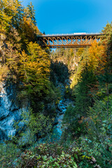 Panorama and details of the Slizza ravine in Autumn. Tarvisio.
