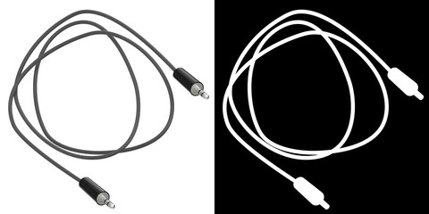 3D rendering illustration of a 3mm jack stereo audio cable