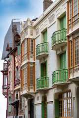 Fototapeta premium Old, colourful and typical seaside houses in the town of Mer-les-Bains in France