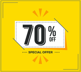 70% OFF. Special Offer Marketing Announcement. Discount promotion.70% Discount Special Offer Conceptual Yellow Banner Design Template.