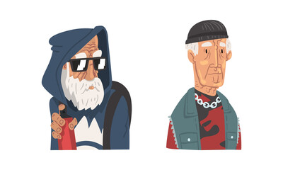 Obraz premium Stylish Gray Haired Senior Man Hipster Wearing Glasses Vector Set