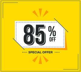 85% OFF. Special Offer Marketing Announcement. Discount promotion.85% Discount Special Offer Conceptual Yellow Banner Design Template.