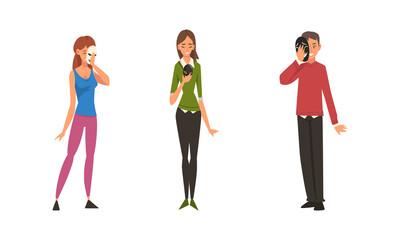 Young Man and Woman Holding Emotion Mask Hiding Personality or Individuality Vector Set
