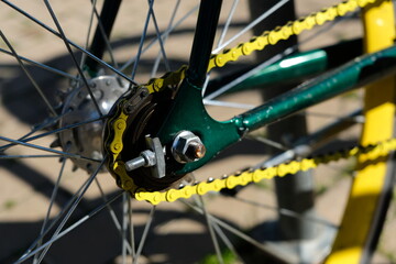 close up of bicycle wheel