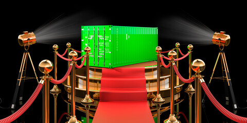 Cargo container on the podium, 3D rendering