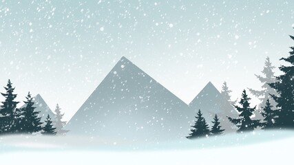 Mountains background in forest with snow and pine trees in winter , Illustration Wallpaper