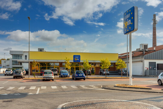 Fossano, Cuneo, Italy - September 9, 2021: Eurospin discount supermarket. It is an Italian company in the large-scale distribution of the discount channel