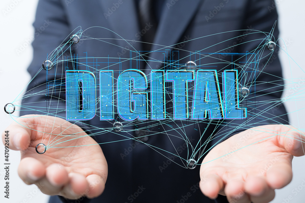 Poster Big data and artificial intelligence concept. Machine learning and cyber mind domination
