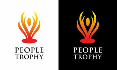 Winner Fire Trophy Icon Logo. Vector Illustration.on a black and white background.