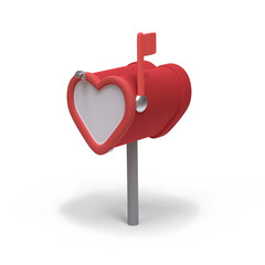 Heart shape mailbox on a white background. Clipping path. 3D image