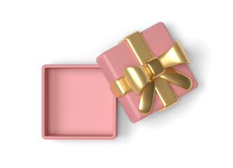 Empty gift box on a white background. Clipping path. Top view. 3D image
