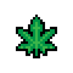 Marijuana leaf or cannabis leaf weed pixel art - obrazy, fototapety, plakaty