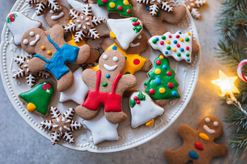 Plate with homemade Christmas gingerbread cookies	