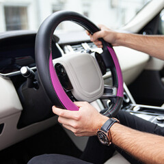 Modern car - interior, steering wheel and dashboard