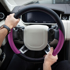 Modern car - interior, steering wheel and dashboard