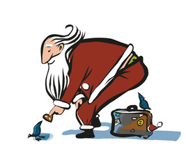 Santa Claus feeding birds