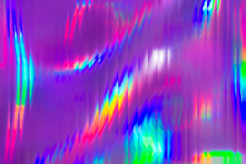 Holographic abstract background. Rainbow neon glass texture pattern. Trendy colorful reeded refract effect. - obrazy, fototapety, plakaty