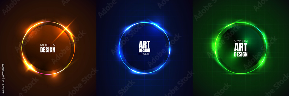 Wall mural vector frame for text. modern art graphic. dynamic circle frame stylish geometric black background. 