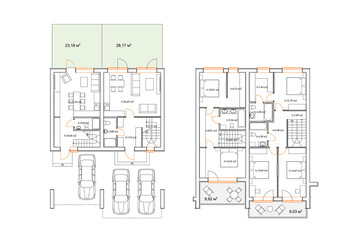 Detailed architectural townhouse floor plan, apartment layout, blueprint. Vector illustration