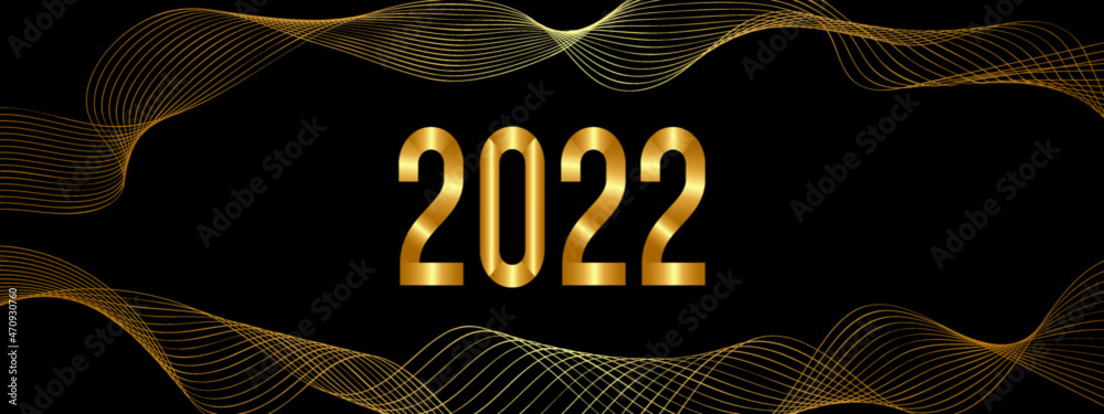 Poster happy new year 2022 modern text vector luxury design gold color line on black background. happy new 
