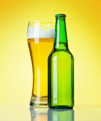 Beer bottle and glass