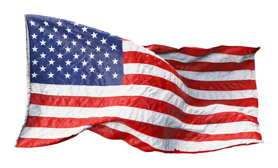 Obraz premium American flag waving in the wind isolated on white background. 3D