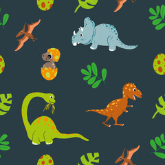 Dinosaursus seamless pattern. Funny cartoon dino background.