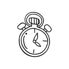 Sports stopwatch doodle. Hand-drawn doodle isolate. Black and white vector illustration.
