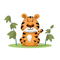 Cute cartoon tiger sitting. Vector illustration isolated on white background