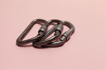 Naklejka premium Metal carabiner, safety lock. Climbing carbines