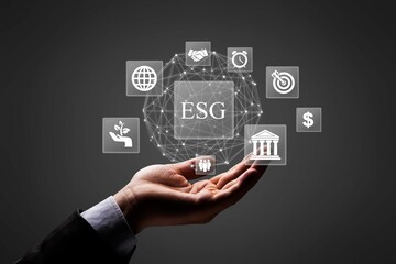 ESG icon concept in the hand for environmental, social, in sustainable and ethical business