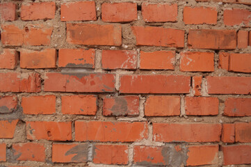a wall of old red brick with a solid background