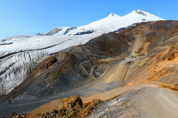 Repair of the ski slope on Elbrus. Spring