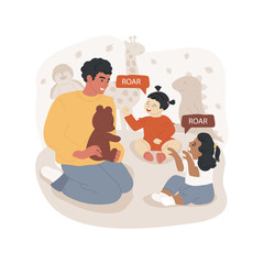 Early speaking attempts isolated cartoon vector illustration. Child first speaking attempt, speech development milestone, baby making sound, infant daycare, early education cartoon vector.