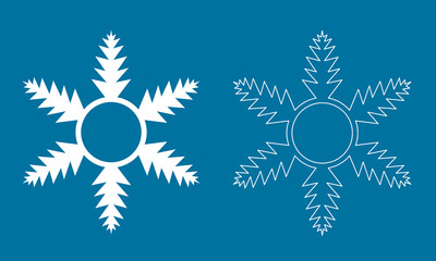 Snowflake Christmas white ice crystal snowflake on blue background, simple vector illustration