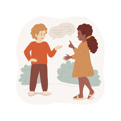 Create situation dialogue isolated cartoon vector illustration. Tell a story, set up dialogue, daily situation, language and cognitive skills, kindergarten, preschool children cartoon vector.
