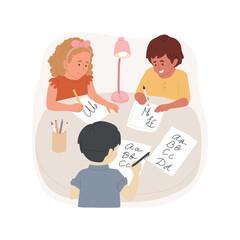 Handwriting practice isolated cartoon vector illustration. Training handwriting, proper pen grasp, writing exercise, language and cognitive skills at preschool, kindergarten cartoon vector.