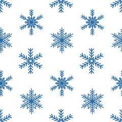 Snowflake, christmas decoration seamless pattern, cute vector pattern on white