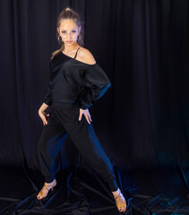 One latin girl dancer is training at home. Social distancing