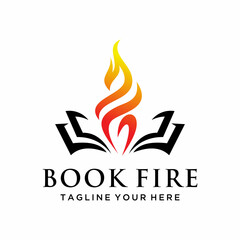 Modern Book Fire Logo Template Design Vector, Emblem, Design Concept, Creative Symbol, Icon