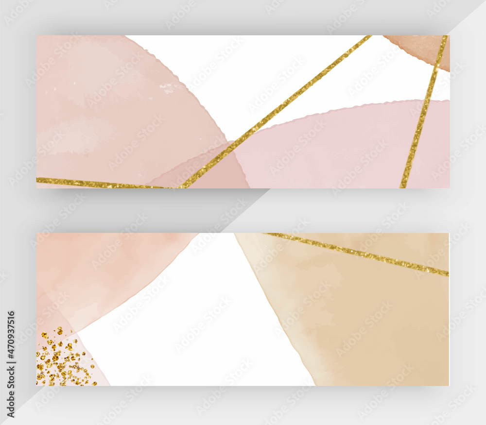 Wall mural Web banners with brown watercolor texture and golden glitter lines
