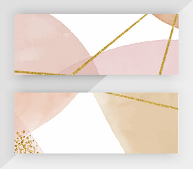 Web banners with brown watercolor texture and golden glitter lines
