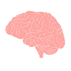 Vector hand drawn doodle sketch pink brain isolated on white background