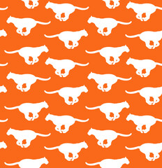 Vector seamless pattern of flat hand drawn tiger silhouette isolated on orange background
