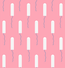 Vector seamless pattern of flat menstrual tampon isolated on pink background